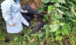 男子骑车撞树摔下深山 警民合力从山坳里抬出