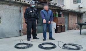 吉林图们一男子盗割电缆围栅栏被捉